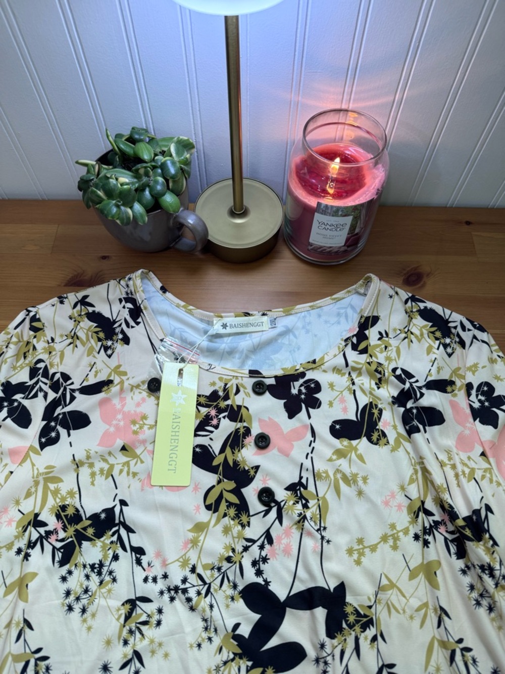 BAISHENGGT Apricot Floral 3/4 Sleeve Tunic Top Size 2XL New With Tags - Picture 2 of 9